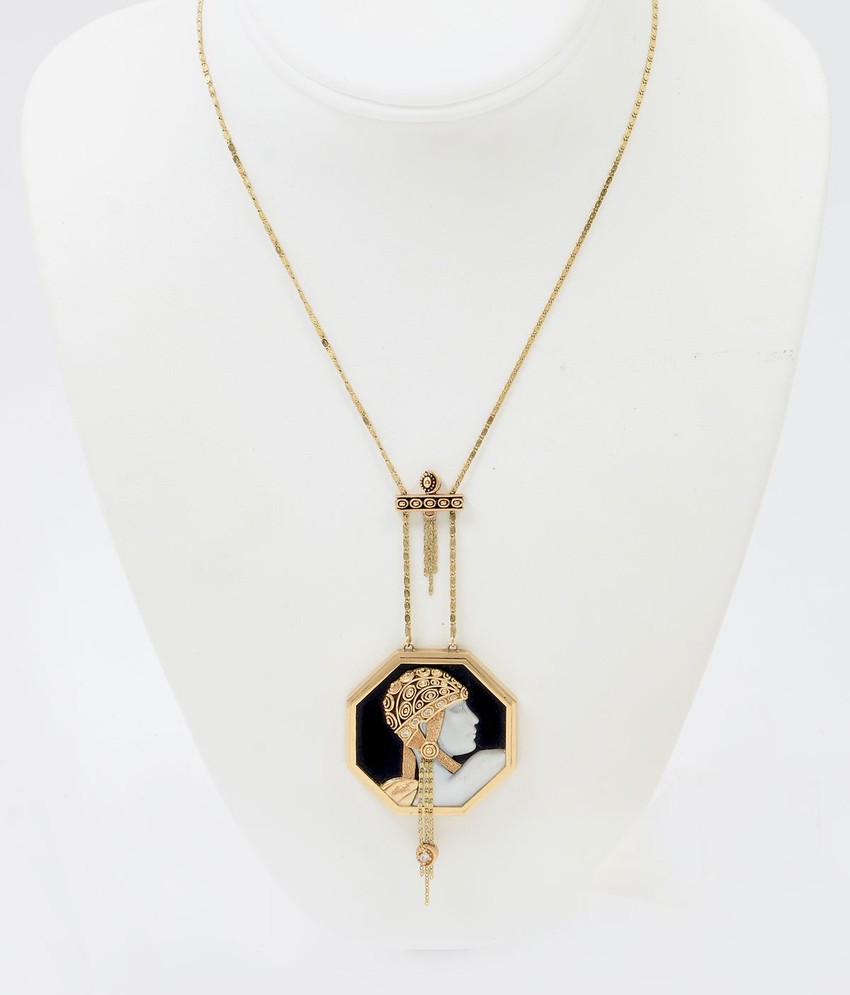 Appraisal: K ERTE 'AVENTURINE' PENDANT NECKLACE Aventurine necklace features carved mother-of-pearl