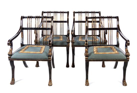 Appraisal: Sale Lot A Set of Four Neoclassical Style Painted Armchairs