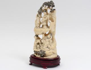 Appraisal: CARVED IVORY MOUNTAIN Chinese Signed With three figures resting on