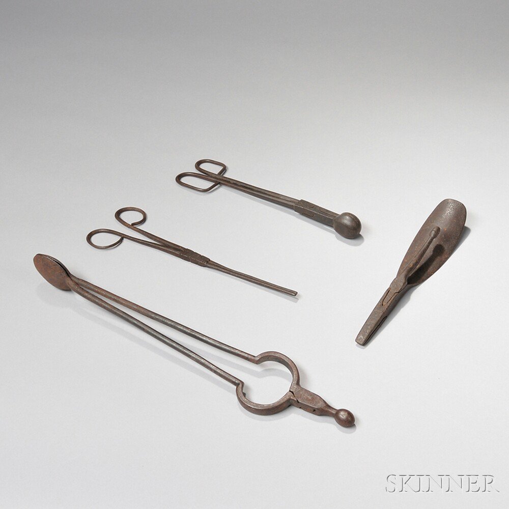 Appraisal: Two Wrought Iron Hair Curlers Shoehorn Pliers and Ember Tongs