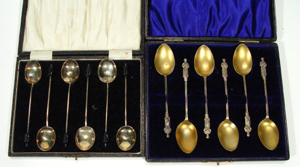 Appraisal: Cased set of six apostle spoons Birmingham and six coffee