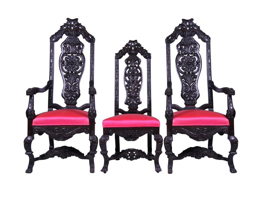 Appraisal: SET OF CARVED EBONIZED OAK DINING CHAIRScomprising six side chairs