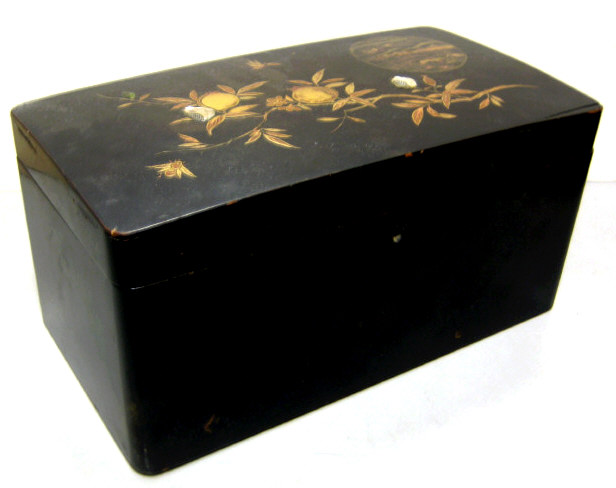 Appraisal: JAPANESE LACQUER WOOD TEA CADDY Rectangular with two fitted lidded