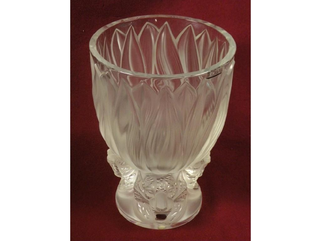 Appraisal: A Lalique frosted glass vase moulded with leaves the base