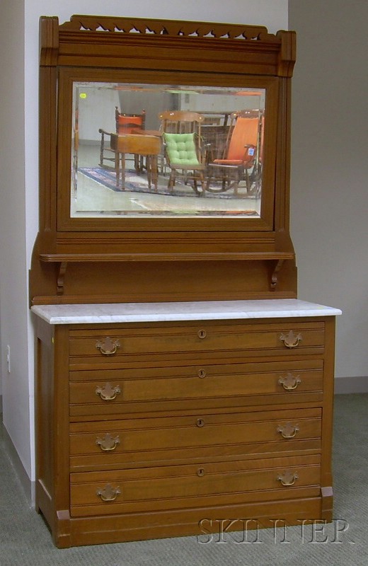 Appraisal: Victorian White Marble-top Walnut Mirrored Dresser Good condition refinished drawer