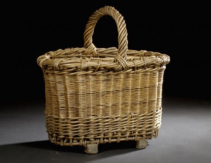 Appraisal: French Rush and Twig Woven Handled Basket For Carrying Champagne