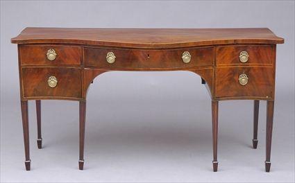 Appraisal: GEORGE III INLAID MAHOGANY SERPENTINE SIDEBOARD The arched kneehole case