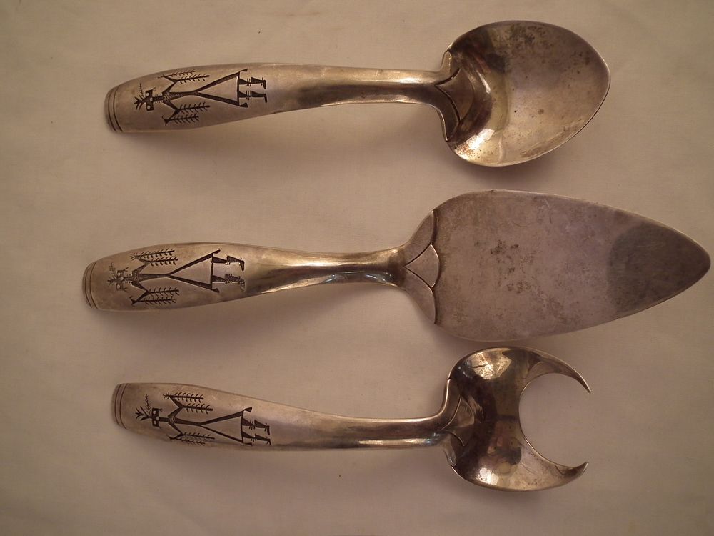 Appraisal: YAZZIE NAVAJO STERLING SERVING PIECES old Navajo sterling silver serving