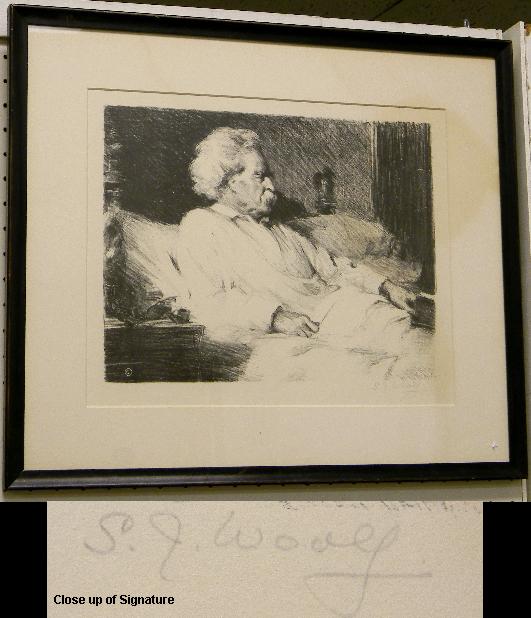 Appraisal: Samuel Johnson Woolf - lithograph of Mark Twain signed in