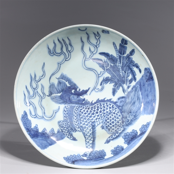 Appraisal: Chinese blue and white porcelain dish with qilin to surface