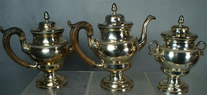 Appraisal: pc American coin silver teaset teapots sugar bowl Curry Preston