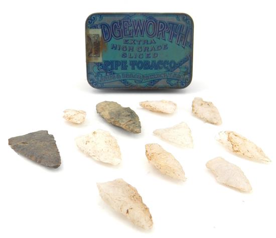 Appraisal: TRIBAL Connecticut chiseled stone and quartz arrowheads contained in early