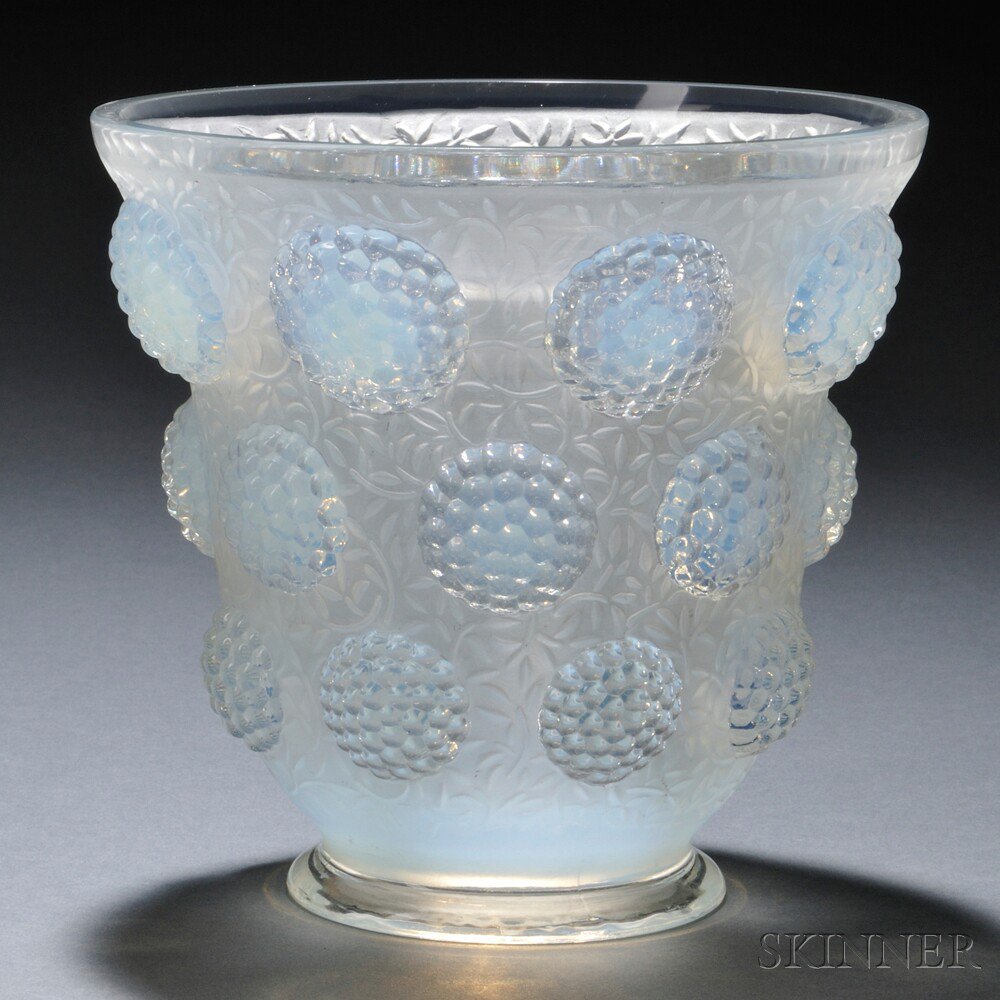 Appraisal: Verlys Opalescent Glass Vase with Frog United States c Berry