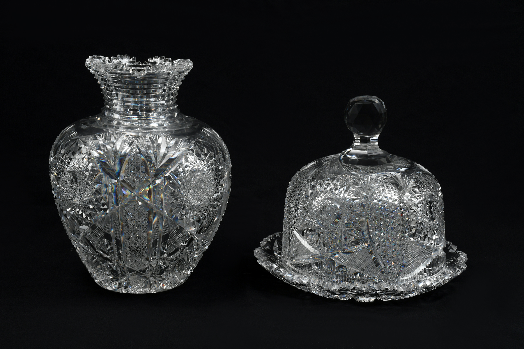 Appraisal: PC AMERICAN BRILLIANT CUT GLASS Comprising - Vase - Covered