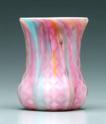 Appraisal: Rainbow mother-of-pearl vase diamond quilted satin glass in Minor surface