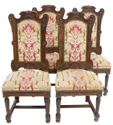 Appraisal: lot of French Louis XIV style carved walnut dining chairs