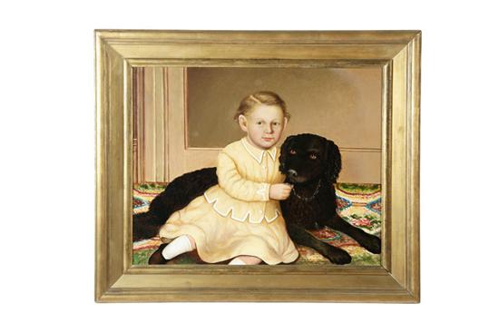 Appraisal: CHILD WITH DOG AMERICAN SCHOOL MID TH CENTURY Oil on