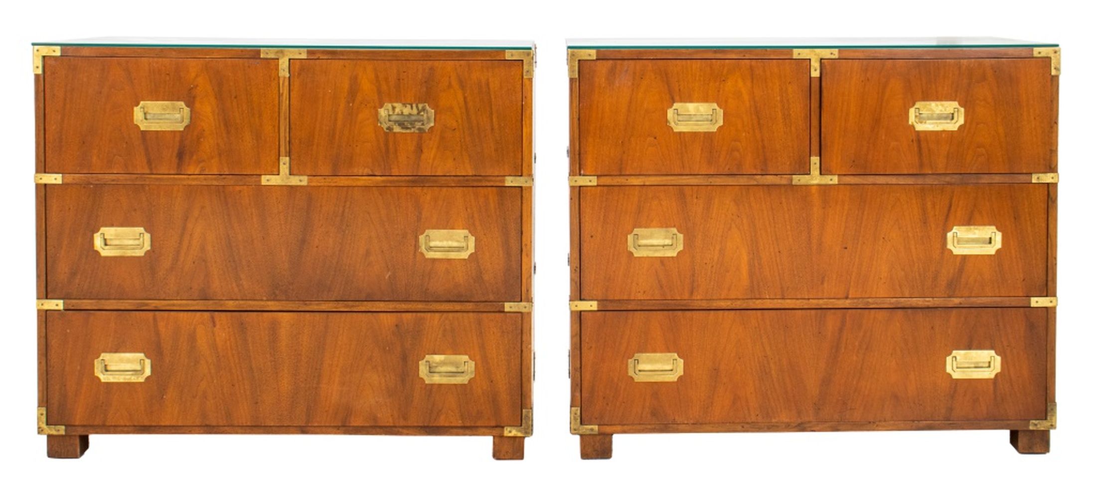 Appraisal: BAKER FURNITURE BRASS BOUND MAHOGANY CHESTS PAIR Baker Furniture campaign