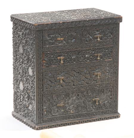 Appraisal: A th century Anglo Indian carved ebonised wood chest the