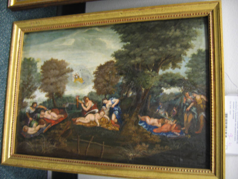 Appraisal: GERMAN SCHOOL TH CENTURY Allegorical figures in a landscape hand-painted