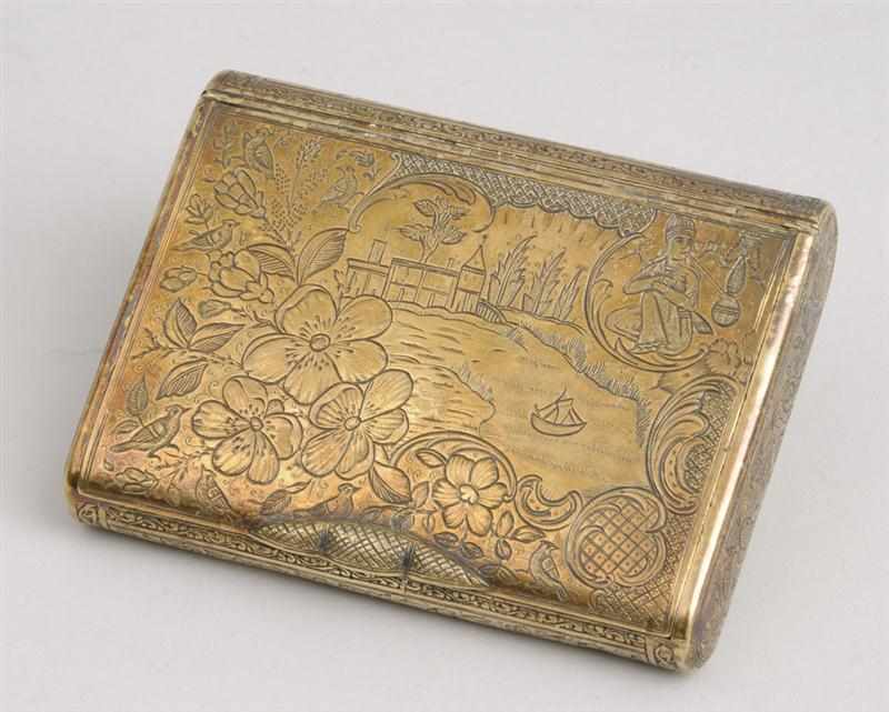 Appraisal: GILT-METAL CIGARETTE CASE The hinged lid engraved with Persian water