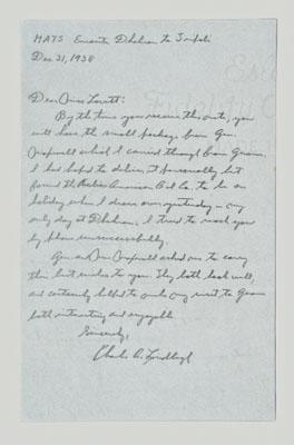 Appraisal: Charles Lindbergh autograph letter lines in pencil quot MATS Enroute