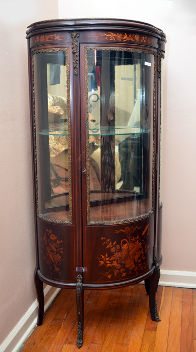 Appraisal: INLAID FRENCH VITRINE DISPLAY CASE Floral and string inlay all