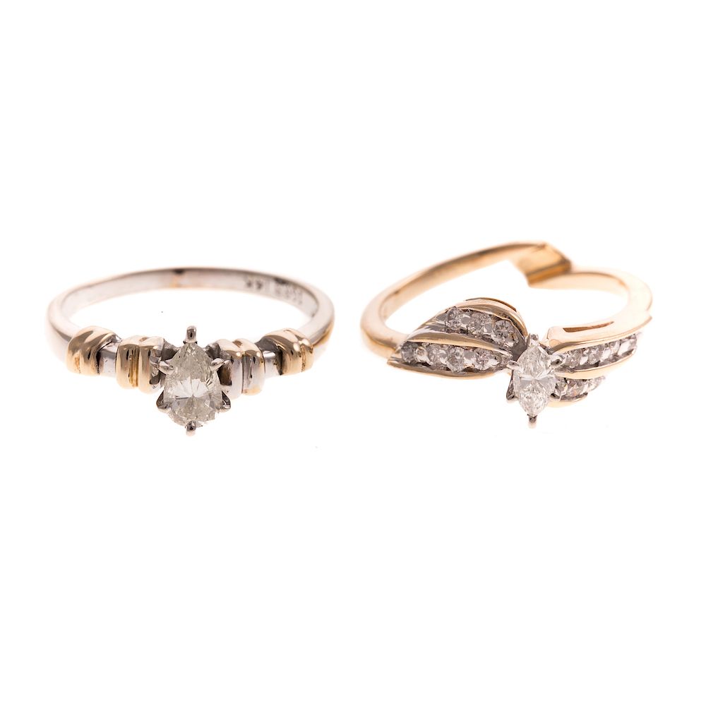 Appraisal: A Pair of Ladies Diamond Engagement Rings in K K