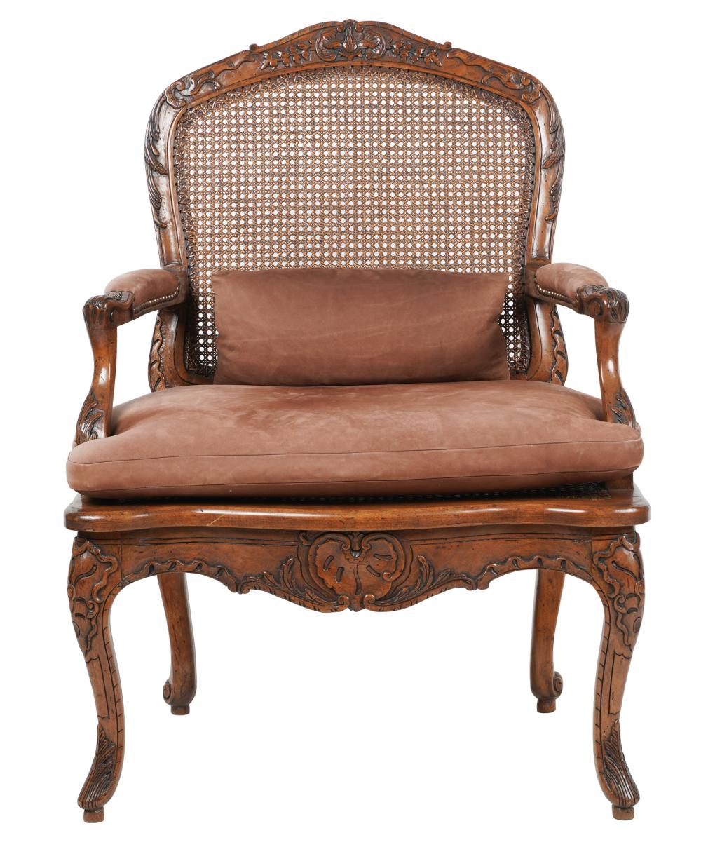 Appraisal: LOUIS XV PROVINCIAL-STYLE FAUTEUIL th century with caned seat and