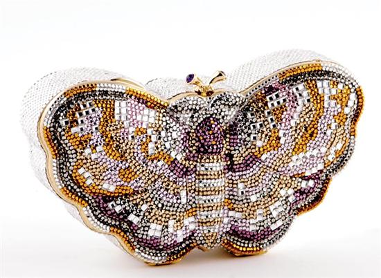 Appraisal: Judith Leiber Butterfly minaudiere Austrian crystal and goldtone figural purse