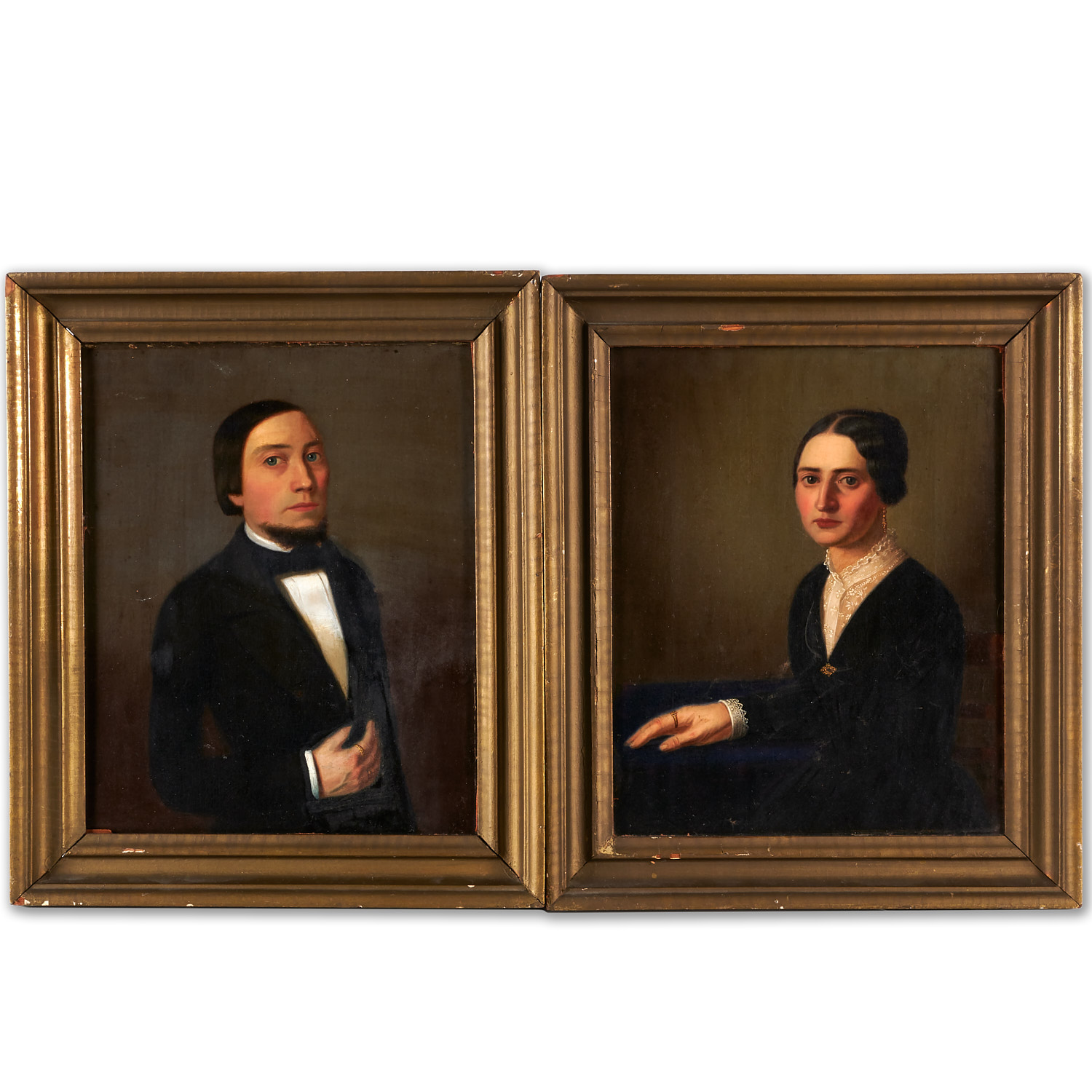 Appraisal: AMERICAN SCHOOL PAIR PORTRAIT PAINTINGS American School th c Male