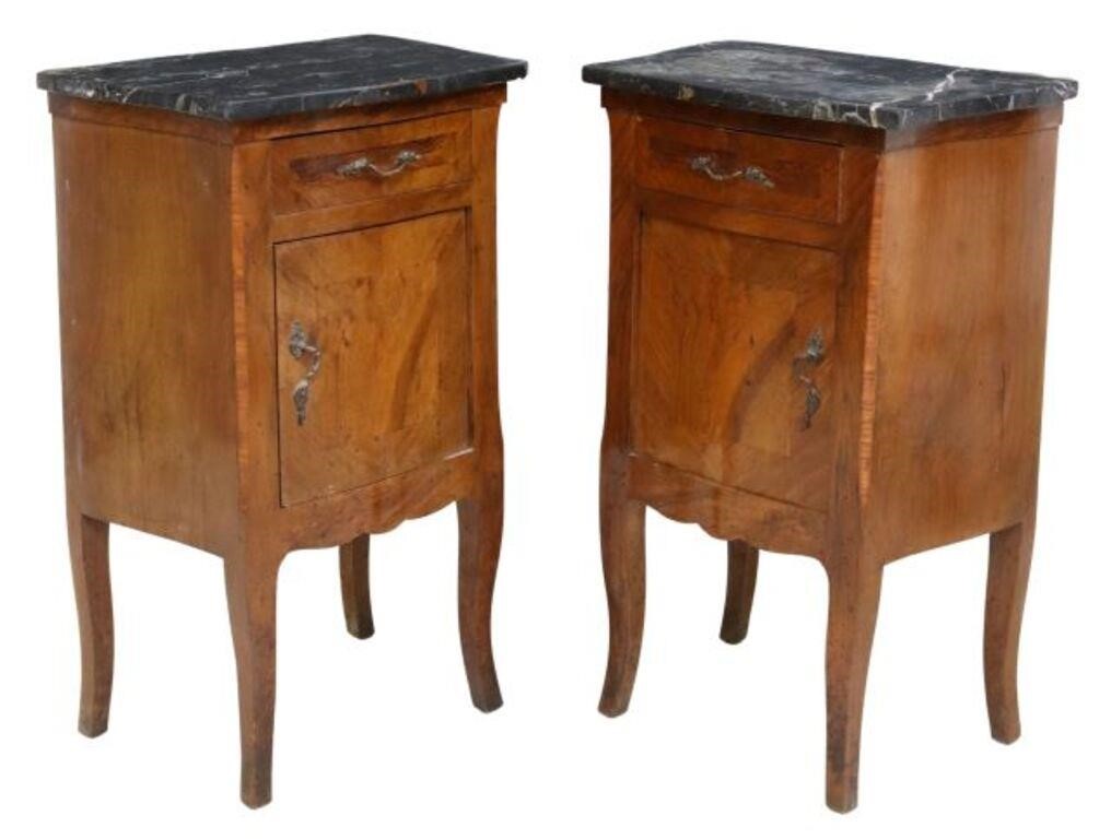 Appraisal: pair Italian walnut bedside cabinets early th c having marble