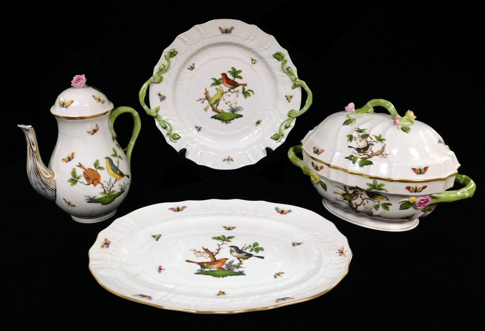 Appraisal: Herend Rothschild Bird pattern porcelain dinner and serving ware sixty-five