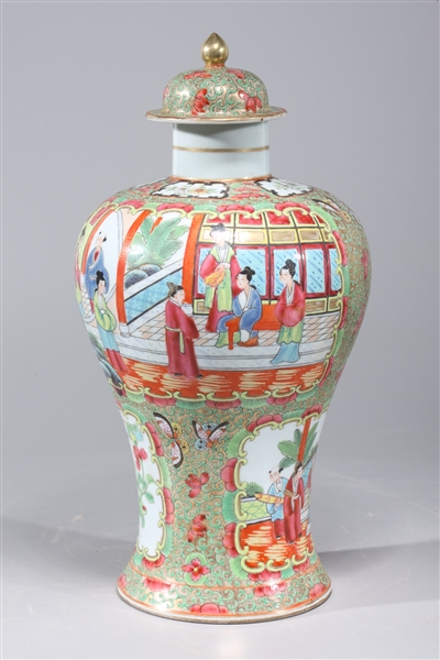 Appraisal: Chinese Export Style gilt enameled porcelain covered vase with figures