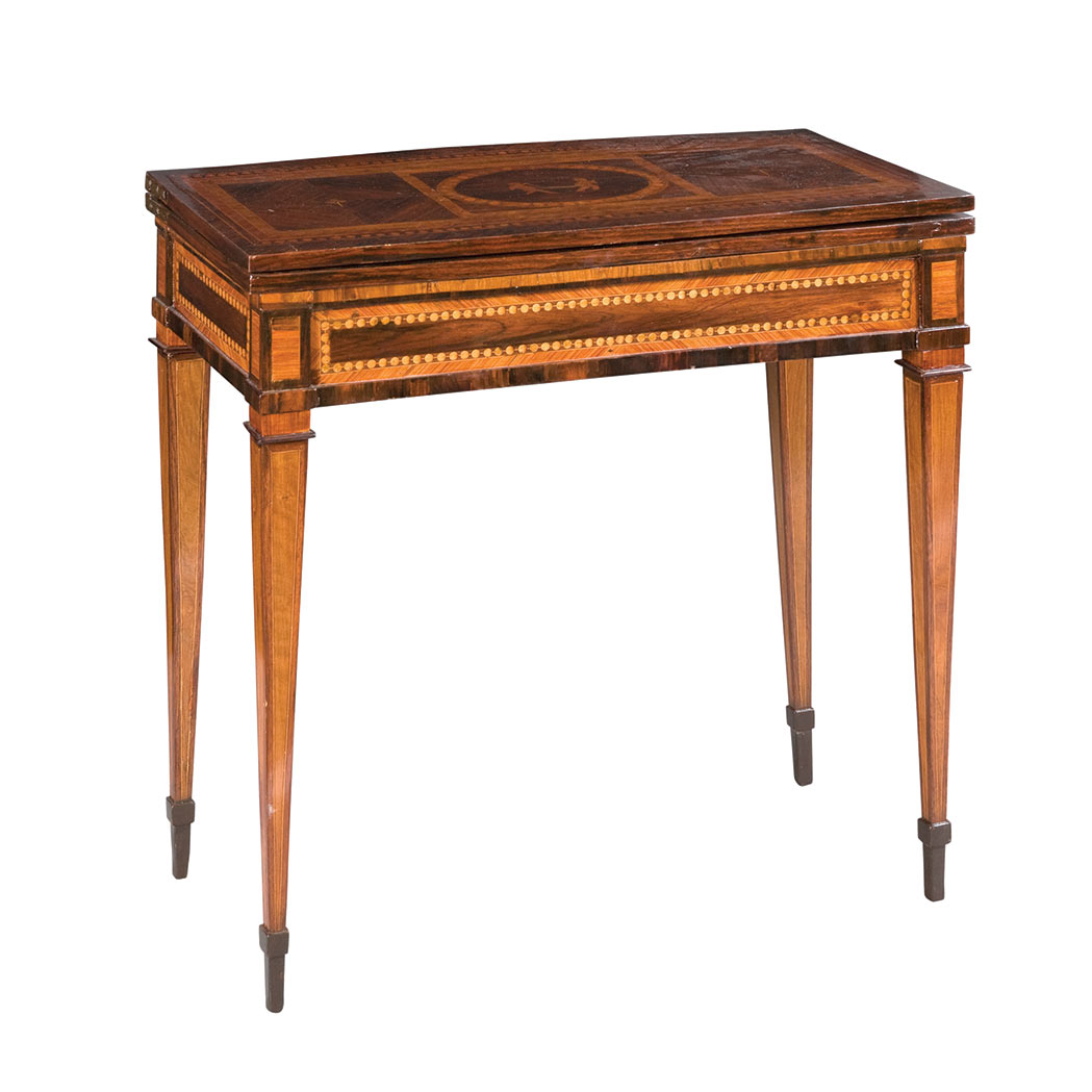 Appraisal: Northern Italian Neoclassical Rosewood and Marquetry Fold-Over Game Table The