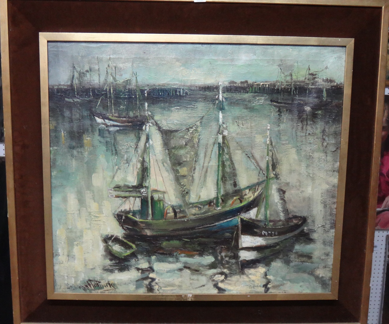 Appraisal: Marc Plettinck - Harbour scene oil on canvas signed cm