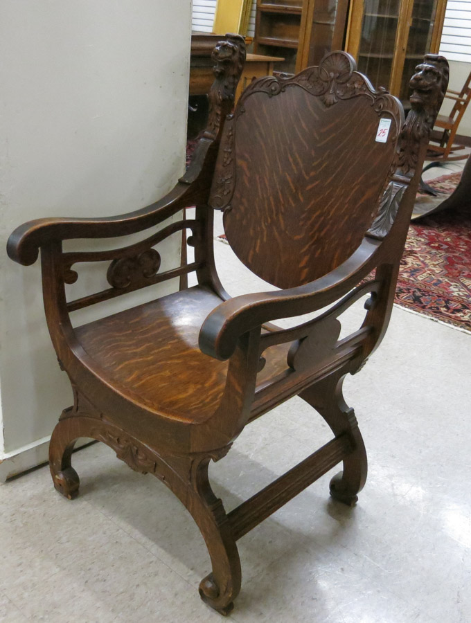 Appraisal: LATE VICTORIAN CARVED OAK ARMCHAIR American c having a carved