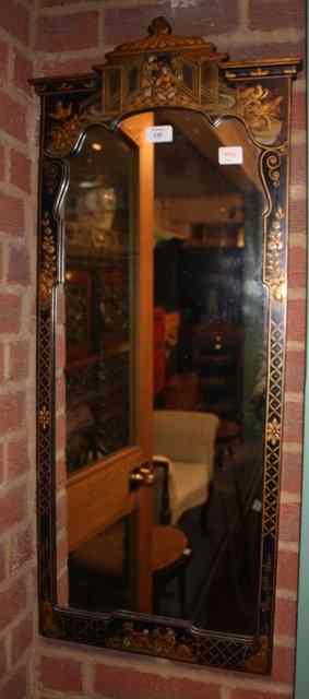 Appraisal: AN EARLY TH CENTURY CHINOISERIE LACQUER RECTANGULAR MIRROR the cresting