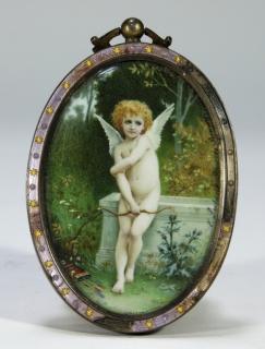 Appraisal: FINE French Romantic Miniature Painting of Cupid FRANCE TH CENTURY