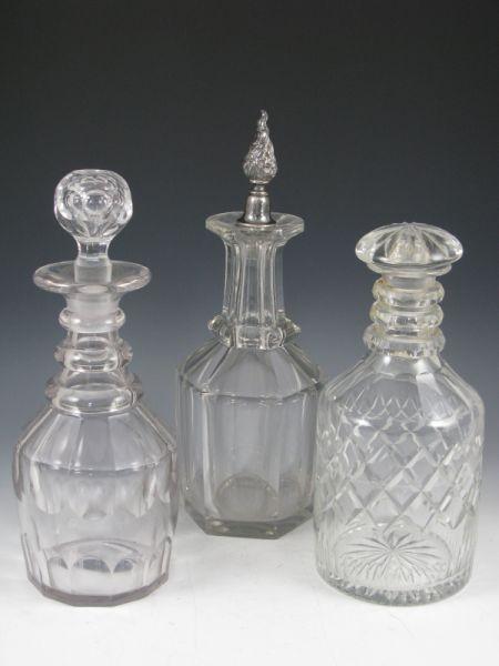 Appraisal: Three Antique Blown Cut Glass Decanters th c all three