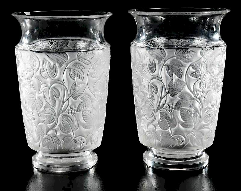 Appraisal: Two Lalique Deauville Frosted Glass Vases both acid etched Lalique