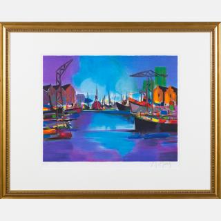 Appraisal: Marcel Mouly - Grand Port Bleu Lithograph Signed lower right