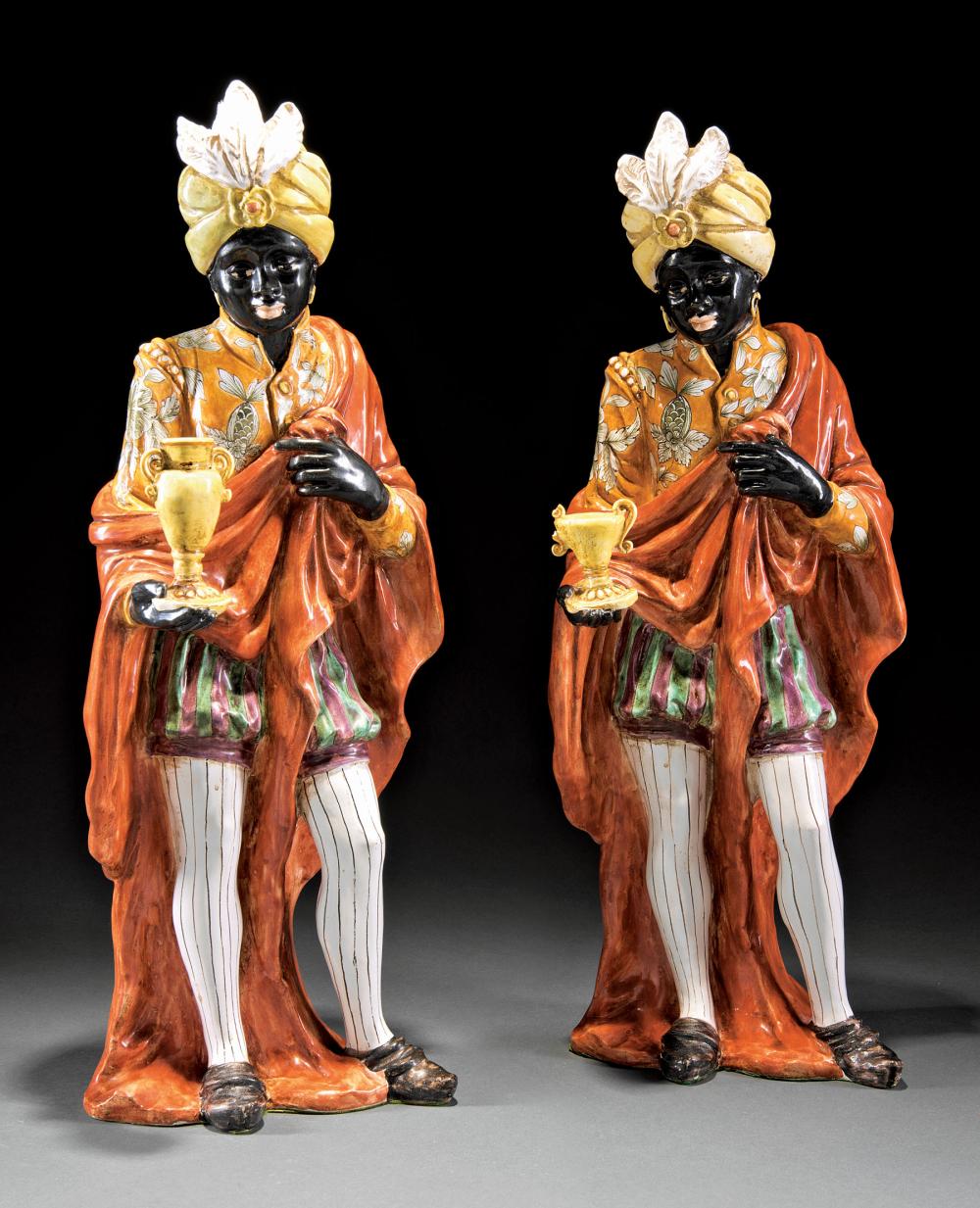 Appraisal: Pair of Decorative Glazed Ceramic Blackamoor Figures h in w