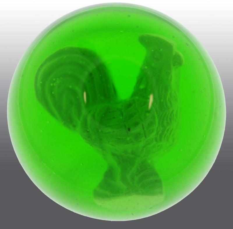 Appraisal: Green Glass Rooster Sulfide Marble Description Apple green glass rooster