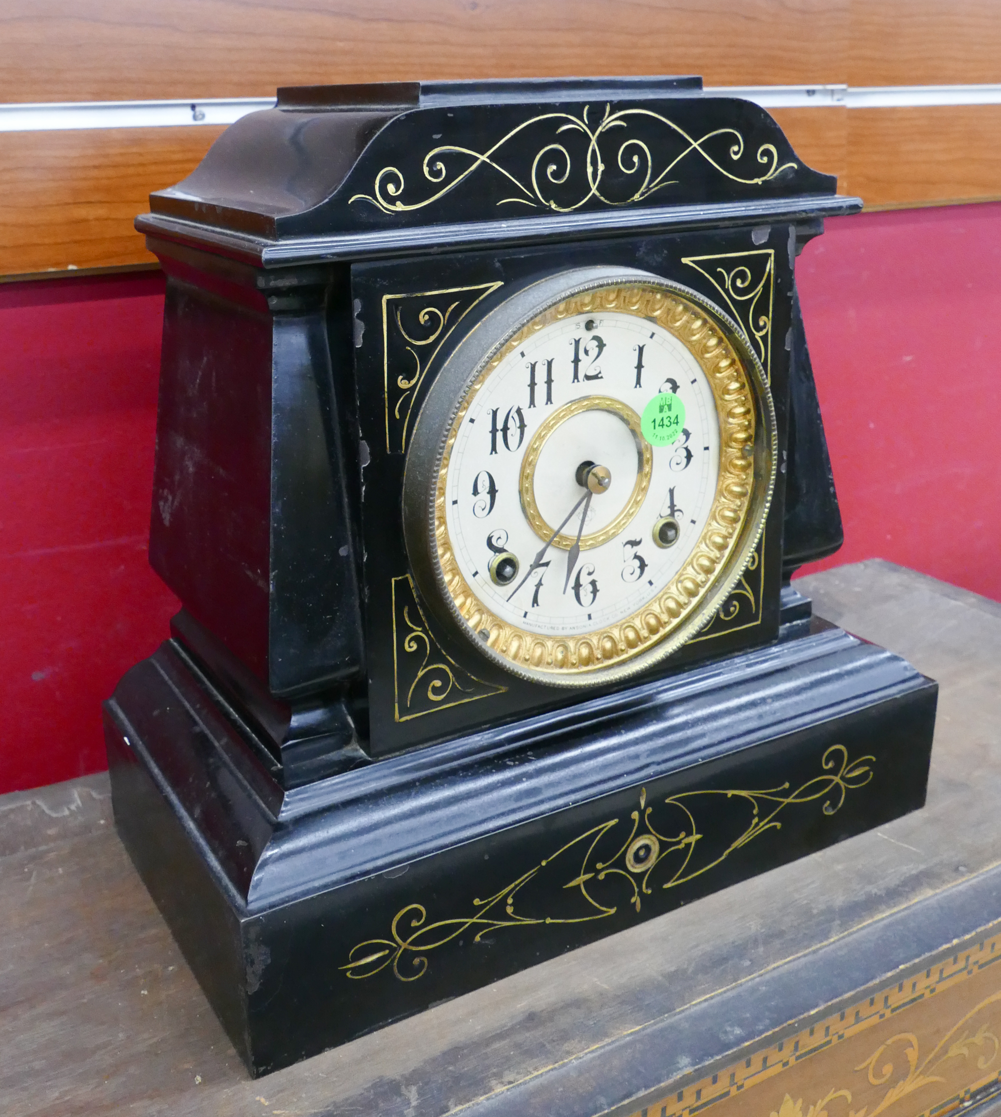 Appraisal: Antique Ansonia Slate Mantle Clock- x ''