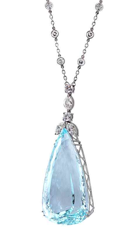 Appraisal: CT AQUAMARINE PENDANT SET IN PLATINUM WITH DIAMONDS Platinum necklace