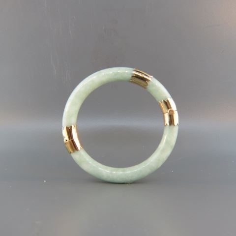 Appraisal: Jade k Gold Bangle Bracelet mottled apple green hinged k