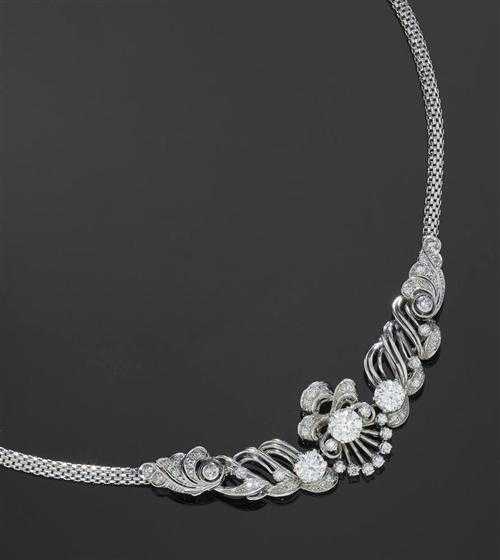 Appraisal: DIAMOND NECKLACE ca White gold Elegant necklace with round Venetian