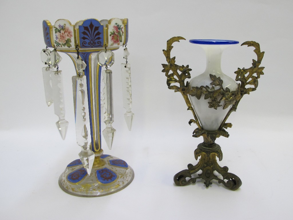 Appraisal: Victorian glass lustre and a vase in gilt metal mount