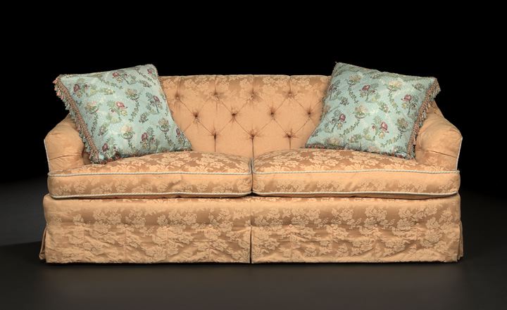 Appraisal: Contemporary Upholstered Sofa the padded and domed tufted back joined